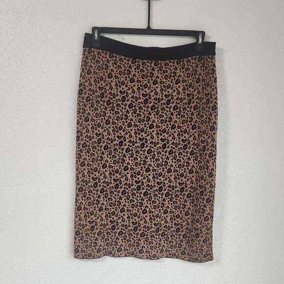 NEW Tahari Leopard Print Black Brown Pencil Skirt Size L 28" long w/back split - Picture 1 of 4